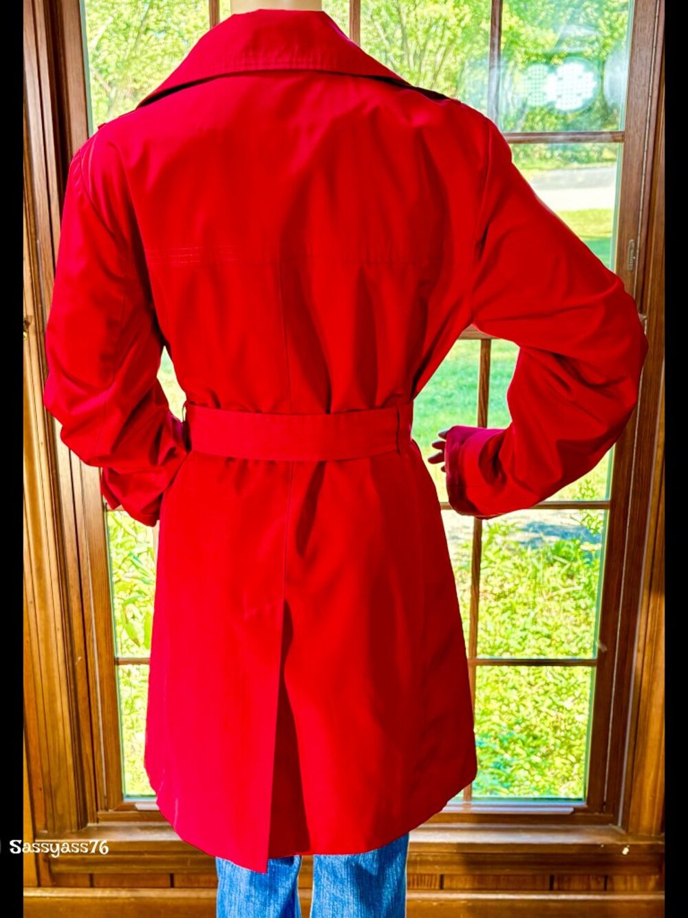 🆕VTG▪️FOG BY LONDONFOG▪️Cherry Red Belted Double Breasted Midi Trenchcoat - Picture 2 of 6